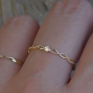 Simple Gold Woven Zirconia Open Band Ring Adjustable Dainty Crystal Gemstone OS